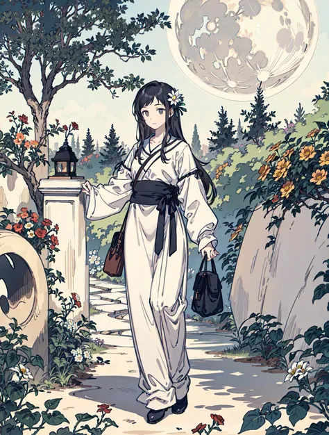 best quality, high_resolution, distinct_image, detailed background ,girl, flower,garden,moon, <lora:sakuragiManoTHEIDOLM_v10:1>