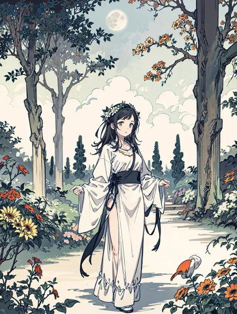 best quality, high_resolution, distinct_image, detailed background ,girl, flower,garden,moon, <lora:sakuragiManoTHEIDOLM_v10:1>