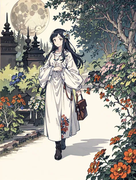 best quality, high_resolution, distinct_image, detailed background ,girl, flower,garden,moon, <lora:sakuragiManoTHEIDOLM_v10:1>