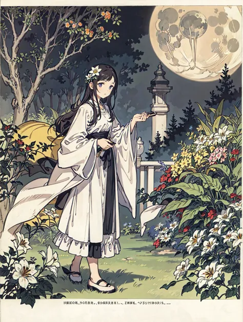 best quality, high_resolution, distinct_image, detailed background ,girl, flower,garden,moon, <lora:sakuragiManoTHEIDOLM_v10:1>