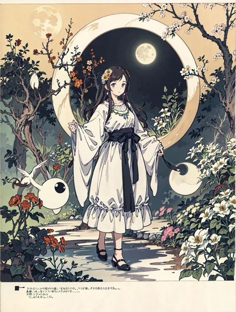 best quality, high_resolution, distinct_image, detailed background ,girl, flower,garden,moon, <lora:sakuragiManoTHEIDOLM_v10:1>
