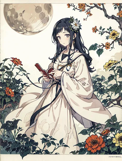 best quality, high_resolution, distinct_image, detailed background ,girl, flower,garden,moon, <lora:sakuragiManoTHEIDOLM_v10:1>
