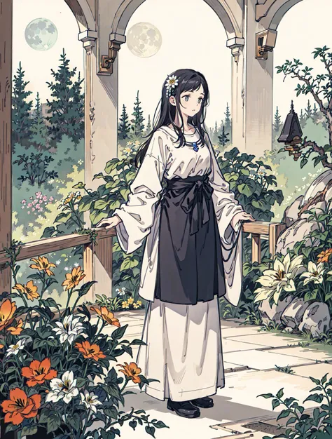 best quality, high_resolution, distinct_image, detailed background ,girl, flower,garden,moon, <lora:sakuragiManoTHEIDOLM_v10:1>