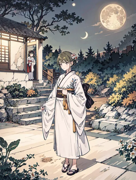 best quality, high_resolution, distinct_image, detailed background ,girl, hanbok,flower,garden,moon, night,<lora:nanakusaNichikaTHEIDOLM_v10:1>