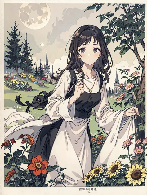 best quality, high_resolution, distinct_image, detailed background ,girl, flower,garden,moon, <lora:sakuragiManoTHEIDOLM_v10:1>