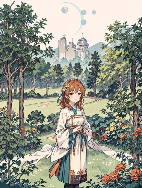 best quality, high_resolution, distinct_image, detailed background ,girl, flower,garden,moon, <lora:arakiHinaTHEIdolmSTER_v11:1>