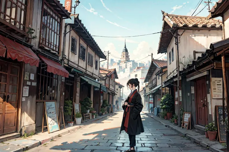 (best quality), girl,oriental detailed background, cityscape,