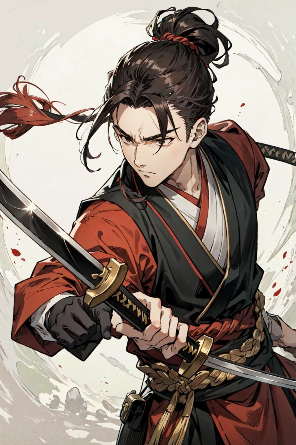 (best quality), detailed background, oriental warrior,man,combat arts, holding holding sword,
