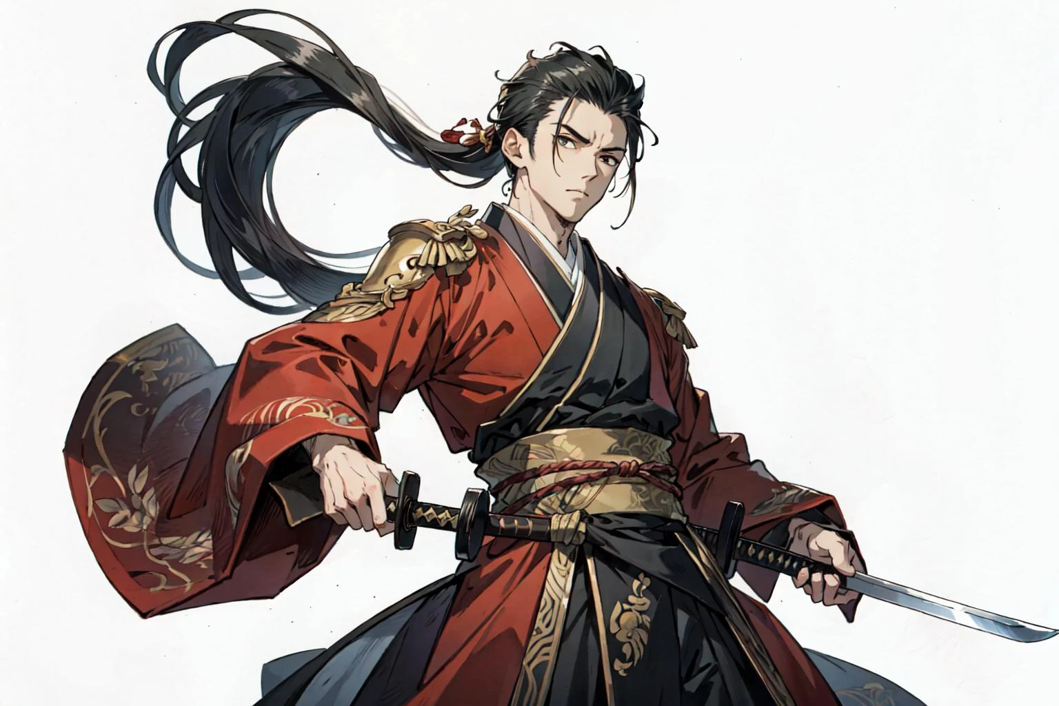 (best quality), detailed background, oriental emperor,man,combat arts, holding holding sword, oriental castle,
