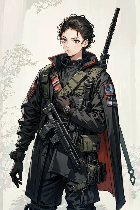 (best quality), oriental detailed background, science fiction,mechanical arms,girl with man , war, monster army, techwear,
military uniform