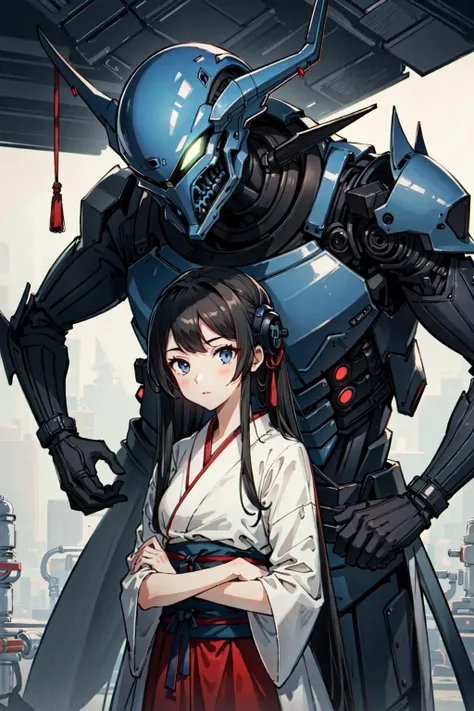 (best quality), oriental detailed background, girl with man, science fiction,mechanical arms, guro,alien, monster