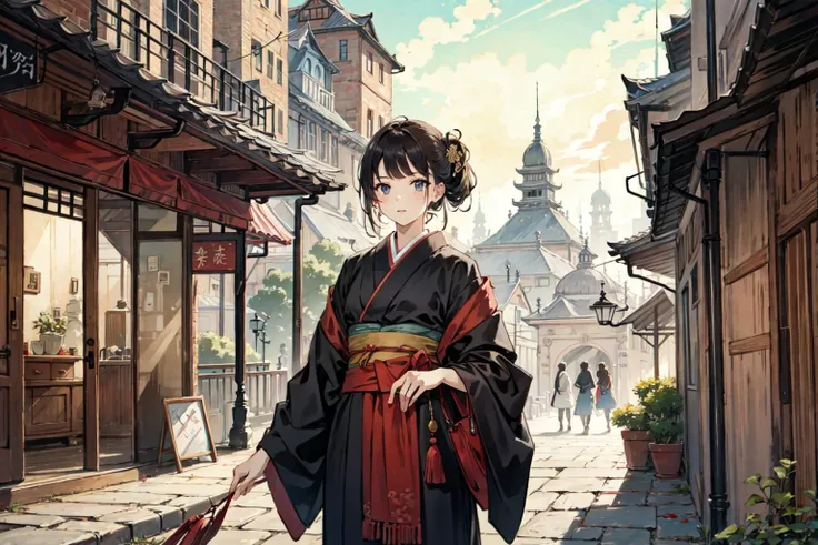 (best quality), girl,oriental detailed background, cityscape,