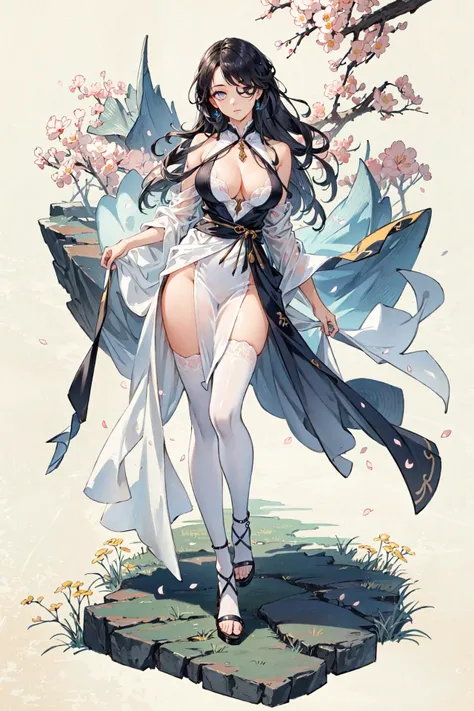 (best quality), oriental detailed background,, (masterpiece),(best quality), girl,((ultra-detailed)), (highly detailed CG illustration),(expressionless),, (best quality:1.2),masterpiece,realistic8K UHD,High definition,(1girl:1.2),High quality texture,intricate details,detailed texture,finely detailed,high detail,extremely detailed cg,High quality shadow,a realistic representation of the face,Detailed beautiful delicate face,Detailed beautiful delicate eyes,a face of perfect proportion,Depth of field,Cinematic Light,Lens Flare,Ray tracing,perspective, hyper breasts:1.9), (sagging breasts:1.6), (high_quality), [nsfw], distinct_image, high_resolution, (full body:1.4), [[dynamic angle]], dynamic pose, (lustrous skin), solo focus, (pubic hair), (finely detailed beautiful eyes and detailed face:1.4),arm behind back, (detailed face), (hair streaked hair), light source contrast, lens flare, buzzcut, hair_over_one_eye, withering look,long hair, pa,masterpiece:1.7, (high_quality dress and innerware), solo focus,[[colored_innerwear]], (full body:1.3), [[dynamic angle]], dynamic pose, (pubic hair), (finely detailed beautiful eyes and detailed face:1.2),cute, beautiful detailed eyes,(hair streaked hair), hair_over_one_eye:1.1,(detailed background) , wide shot, pastel, a girl, forest, spring \(season\), cherry blossoms, wind, leaf,river,stone, shine, shiny ,