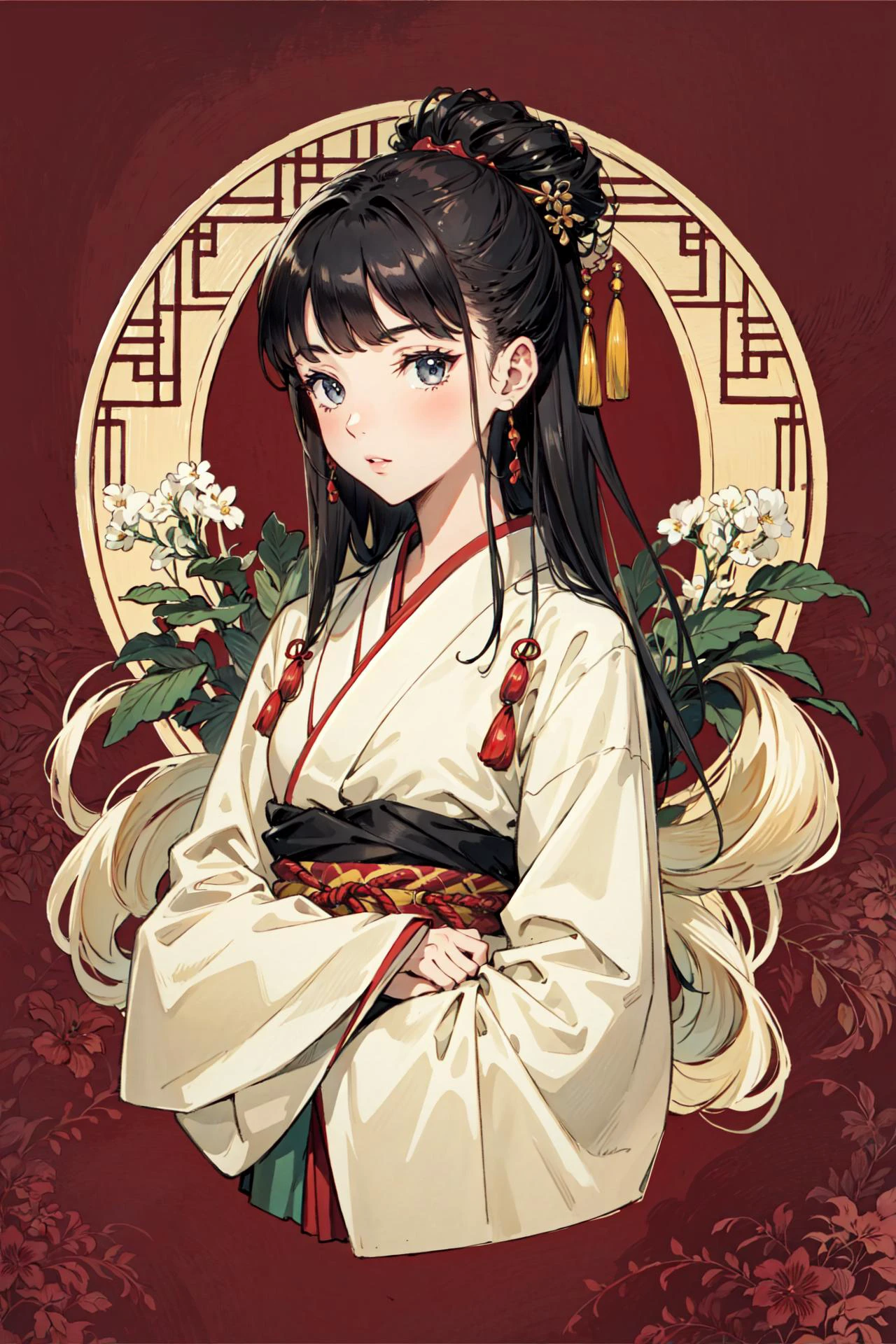 (best quality), oriental detailed background,girl with man ,bionical arms,