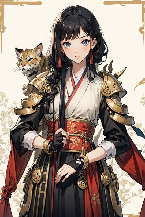 (best quality), oriental detailed background,girl with man ,bionical arms,