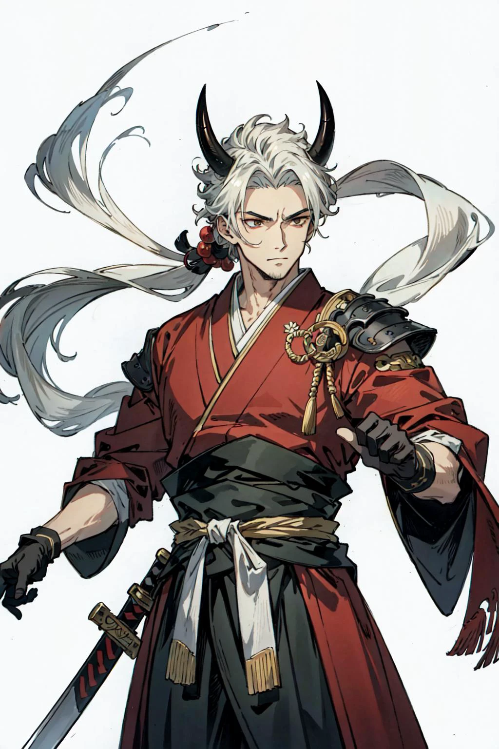 (best quality), detailed background, oriental emperor,oni man,combat arts, holding holding sword, oriental castle,ghost