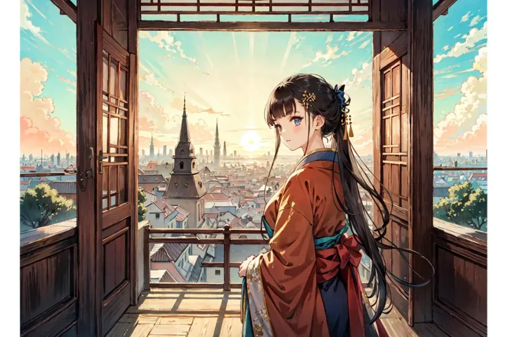 (best quality), girl,oriental detailed background, cityscape,