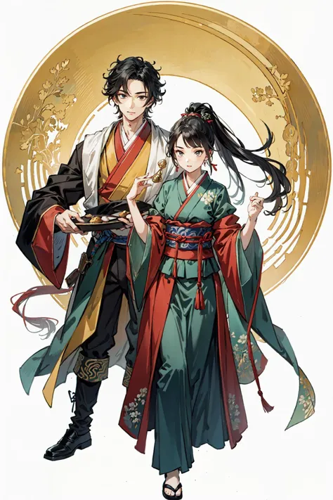 (best quality), oriental detailed background,girl with man ,bionical arms,