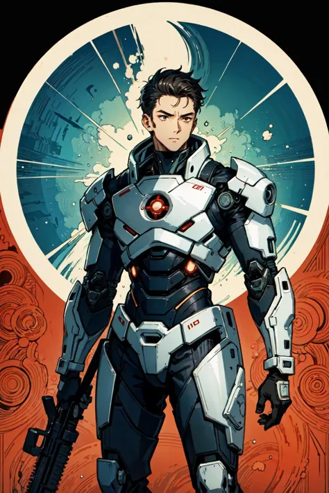 (best quality), oriental detailed background, man, science fiction,cyborg,