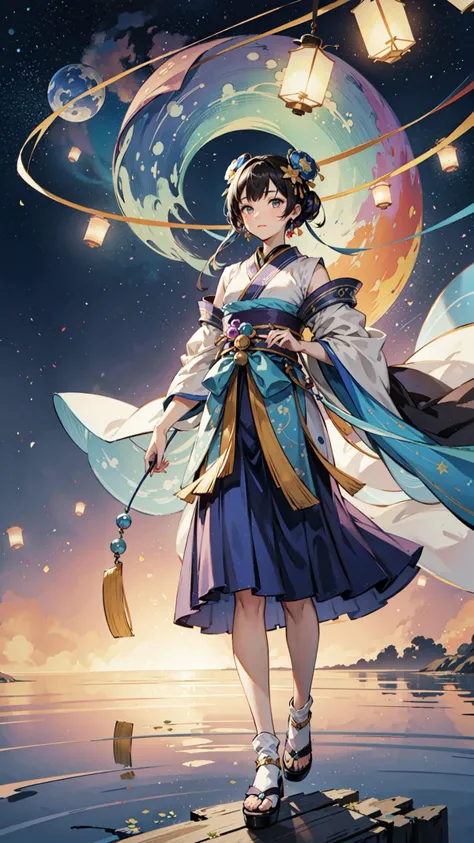 ((best quality, masterpiece, absurbres)) Tanabata, Cosmic Kaleidoscope, Floating Lanterns, Timeless Convergence, Quantum Wishes, Celestial Symphony