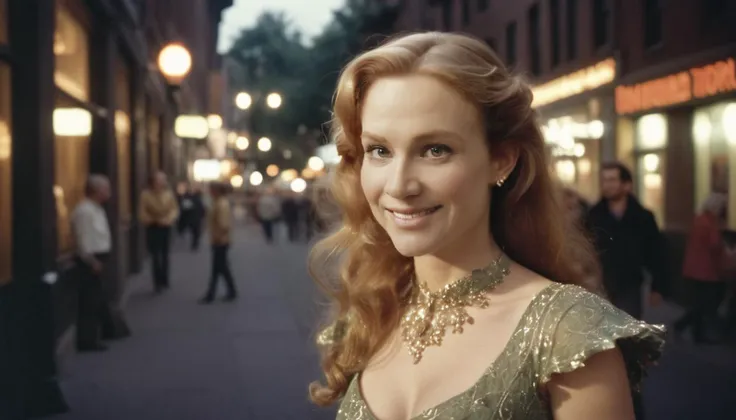 AnalogRedmAF,Analog photo of a beautiful female elf walking down a busy city sidewalk,(candid shot:1.3),full shot,she has a flirtatious smile and hair pulled back behind ears,wearing elegant magical (((glowing))) intricate patterned clothing,AnalogRedmAF,(Vintage Photograph:1.5),Analog Film,Rule of Thirds Composition,(Visible Grain:2),<lora:AnalogRedmond-AnalogRedmAF:1>,1960s,<lora:FaeTastic2:0.2>,perfect face,radiant pale skin,(analog collodion:1.2),night time,soft focus,light bokeh,