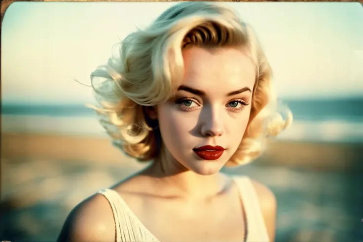 AnalogRedmAF, Teenage Girl Portrait, Analog Collodion, Dreamy Expression, 1920s, Sunset Lighting, Denim Texture, Beach Background, Spiral Composition, Organic Grain, Soft Focus on Lips, Marilyn Monroe ,
<lora:AnalogRedmond-AnalogRedmAF:0.8> AnalogRedmAF