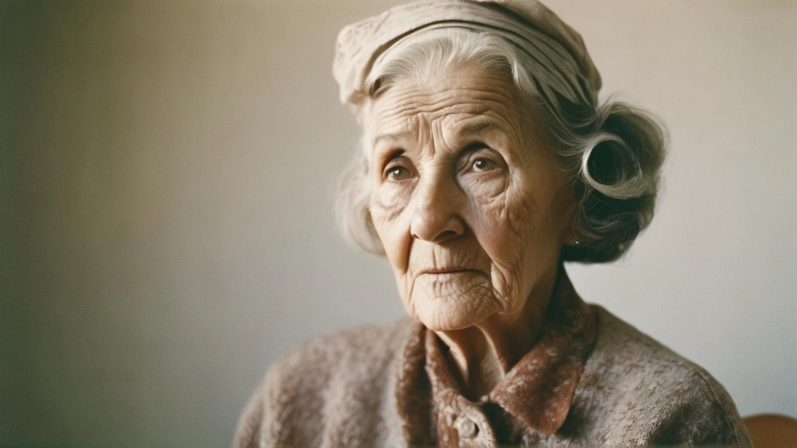 AnalogRedmAF,
Vintage Photograph, Elderly Woman Portrait, Analog Film, Wearing Time-worn Clothes, 1950s, Soft Lighting, Wrinkled Skin Texture, Simple Background, Rule of Thirds Composition, Visible Grain, Shallow Focus, Amelia Earhar
, <lora:AnalogRedmond-AnalogRedmAF-Repet5-100-NewMulti-DIM128-SNR4:1>