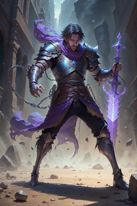 best quality, masterpiece, ultra high res, (photo realistic:1.4),  surrealism, dream-like,V0id3nergy,
a fantasy creature, Swordsman, sword, shield, armor, leather boots, gauntlets, chainmail,
 <lora:kVoidEnergy-000001:0.9>