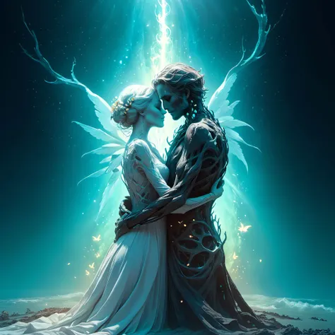 UHD, 4k, ultra detailed, cinematic, a photograph of a dying hugging human couple with the soul leaving the body, metaphysical, holy creation, detailed, masterpiece, by Mike Winkelmann (Beeple), fairy tale, (horrifying but extremely beautiful:1.4), (masterpiece, best quality:1.4) , in the style of nicola samori, <lora:epi_noiseoffset2:0.5> <lora:add-detail-xl:1> <lora:xl_more_art-full_v1:0.5> <lora:NicolaSamori:0.7>