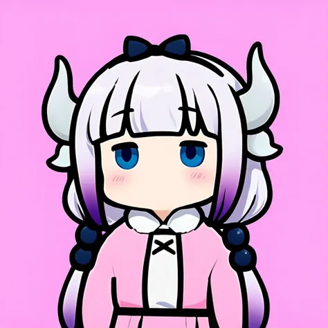 masterpiece,best quality,highly detailed,score_9,score_8_up,score_7_up,score_6_up,source anime,
BREAK
<lora:SimpleOutlinePony1.0:0.8>,outline,blush,(solid oval eyes:1.2),gradient background,
Kanna_Kamui, beads, black hairband, blue eyes, blunt bangs, bow, bow hairband, capelet, dragon girl, dragon horns, dress, fur-trimmed dress, fur trim, gradient hair, hair beads, hair bow, hair ornament, hairband, heart, horns,long hair, long sleeves, low twintails, multicolored hair, pink dress, white hair, puffy long sleeves, puffy sleeves, purple hair, light pink background