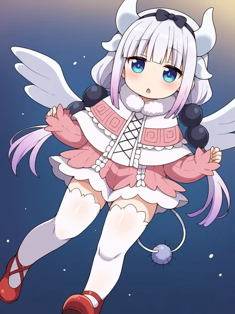 score_9, score_8_up, score_7_up, score_6_up, source_anime,
BREAK
1girl, solo, <lora:kanna:0.8> kanna kamui, capelet, horns, dress, hair beads, bow hairband, solo, tail, white thighhighs, low twintails, red shoes,
BREAK
In sky, free fall, in the air, falling, mid air, fly, white wings