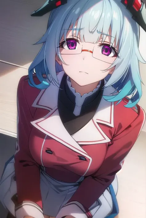 kanzashisarashiki, <lora:kanzashi sarashiki s2-lora-nochekaiser:1>,
kanzashi sarashiki, (red eyes:1.3), blue hair, glasses, semi-rimless eyewear,
BREAK school uniform, ribbon, blue ribbon, long sleeves, (red trim:1.2), uniform, military uniform, (white military uniform:1.5),
BREAK indoors, classroom,
BREAK looking at viewer, (cowboy shot:1.5),
BREAK <lyco:GoodHands-beta2:1>, (masterpiece:1.2), best quality, high resolution, unity 8k wallpaper, (illustration:0.8), (beautiful detailed eyes:1.6), extremely detailed face, perfect lighting, extremely detailed CG, (perfect hands, perfect anatomy),