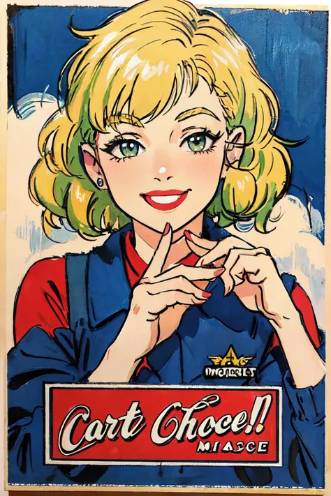 <lora:ad:0.9>vintage ad style, blonde hair,
(best quality, masterpiece, RAW photo,ultra-detailed:1.2), <lyco:GoodHands-beta2:1.0>,1girl,solo,looking at viewer,smile