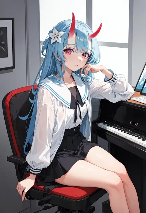 (safe:1.10), best quality, masterpiece, highres, solo, (chise_bluearchive:1.10), sitting, sitting on chair, chair, cowboy shot, looking at viewer, 27 <lora:chise_bluearchive:0.80>