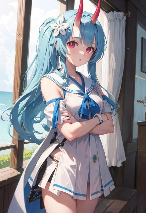 {safe:1.10}, best quality, masterpiece, highres, solo, {chise_bluearchive:0.90}, crossed_arms, cowboy_shot, looking at viewer
