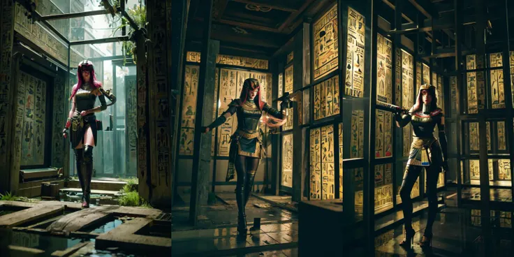 highly insanely detailed, masterpiece, top quality, best quality, highres, 4k, 8k, RAW photo, 
((ancient egyptian theme:1.2)), Hong Kong structure, building, structure, taiwan, korean, 
swirling energy, 
tentacle, 
(underwater), 
reflection, reflective floor, 
abandoned building, overgrown with vegetation, [volumetric fog], cinematic lighting, colorful, colourful, 
(long_hair, long hair, random colors hair, glowing hair, hair over one eye, long messy hair), 
(eyelashes, eyeliner, eyeshadow, eyelashes, long eyelashes), 
collar, earrings, jewelry, necklace, armlet, 
high-heels, 
nsfw, 
cleavage, perfect female body, makeup, 
action pose, 
drunk, biting, 
dawn, 
1girl, helmet, armor, uniform, aiming a gun, pistol, contrapposto  jdgdrdd, looking at viewer, indoor, bokeh, portrait, film grain, 
<lora:Judge_Dredd_-_2012:0.7>