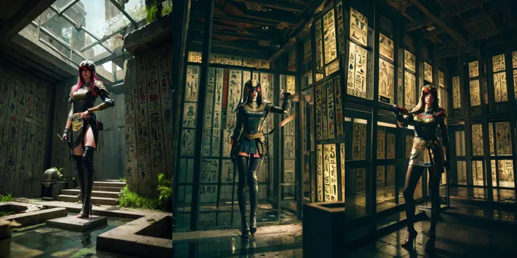 highly insanely detailed, masterpiece, top quality, best quality, highres, 4k, 8k, RAW photo, 
((ancient egyptian theme:1.2)), Hong Kong structure, building, structure, taiwan, korean, 
swirling energy, 
tentacle, 
(underwater), 
reflection, reflective floor, 
abandoned building, overgrown with vegetation, [volumetric fog], cinematic lighting, colorful, colourful, 
(long_hair, long hair, random colors hair, glowing hair, hair over one eye, long messy hair), 
(eyelashes, eyeliner, eyeshadow, eyelashes, long eyelashes), 
collar, earrings, jewelry, necklace, armlet, 
high-heels, 
nsfw, 
cleavage, perfect female body, makeup, 
action pose, 
drunk, biting, 
dawn, 
1girl, armor, uniform, aiming a gun, pistol, contrapposto, (helmet, jdgdrdd:1.2), indoor, 
<lora:Judge_Dredd_-_2012:0.7>