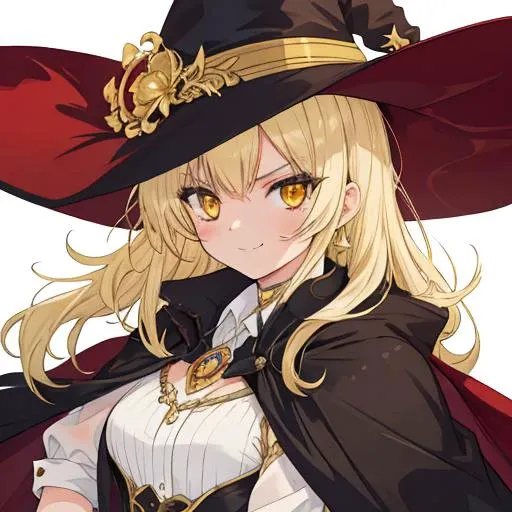 masterpiece,[high|best]quality,[delicate|ultra]details,1girl,glamor,bishoujo,upper_body,<lora:ç¹ªå¸«_kazue-style_v1.1:0.2>,random hair style,witch,yellow eyes,[gold|gray]hair,cape,smug,
