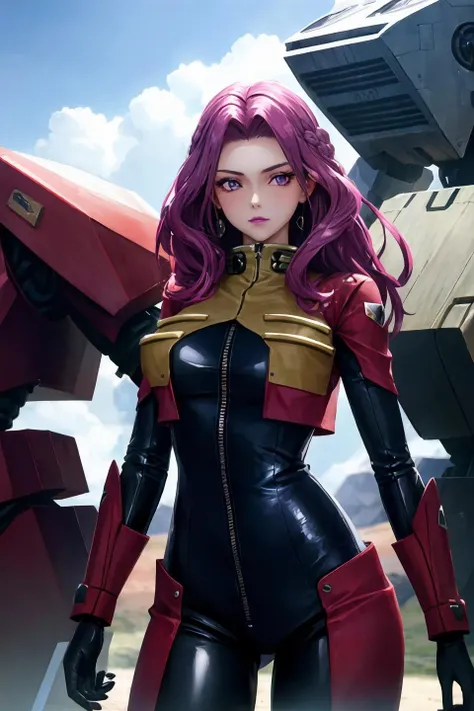 (masterpiece:1.3), best quality:1.4, detailed unity 8k wallpaper, highres, absurdres:1.2, depth of field:1.3, perfect lighting, cinematic shadows, highly detailed background, BREAK
 (super-perfect anatomy head face fingers limbs arms hands legs), BREAK
 (super-beautiful-detailed 1girl body gigantic-long-sagging-breastss hair face nose fingers elongated-eyes proportion mecha-bodysuit mech metal), slender:1.5, constricted waist:1.3, BREAK
 cornelia_li_britannia, purple hair, long hair, lipstick, makeup, <lora:cornelia_li_britannia:0.8>, BREAK
 solo, cool look, high tech hangar, mecha background, sunlight, looking at viewer, cinematic, beautiful figure, cowboy shot