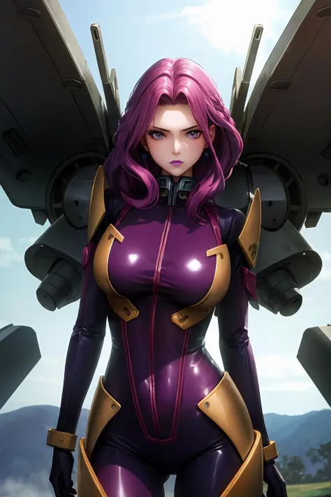 (masterpiece:1.3), best quality:1.4, detailed unity 8k wallpaper, highres, absurdres:1.2, depth of field:1.3, perfect lighting, cinematic shadows, highly detailed background, BREAK
(super-perfect anatomy head face fingers limbs arms hands legs), BREAK
(super-beautiful-detailed 1girl body gigantic-long-sagging-breastss hair face nose fingers elongated-eyes proportion bodysuit mech metal mecha), slender:1.5, constricted waist:1.3, BREAK
cornelia_li_britannia, purple hair, long hair, lipstick, makeup, <lora:cornelia_li_britannia:0.8>, BREAK
solo, cool look, high tech hangar, mecha background, sunlight, looking at viewer, cinematic, beautiful figure, cowboy shot