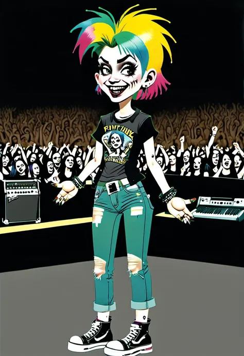 <lora:InfiniteTina:.5>A 18-year-old InfiniteTina at her first punk rock concert wearing ripped fishnets and a band tee.