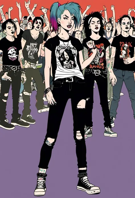<lora:InfiniteTina:.5>A 25-year-old InfiniteTina at her first punk rock concert wearing ripped fishnets and a band tee.