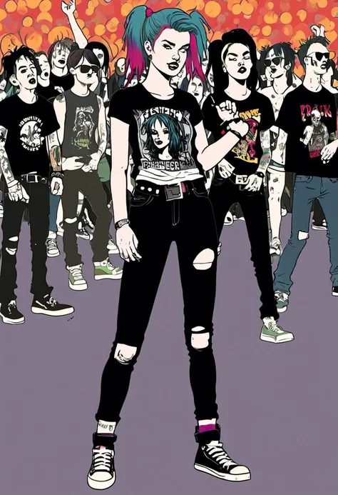 <lora:InfiniteTina:.5>A 18-year-old InfiniteTina at her first punk rock concert wearing ripped fishnets and a band tee.