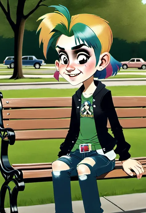 <lora:InfiniteTina:.5>A 14-year-old InfiniteTina holding a broken picture frame staring at it longingly on a park bench.