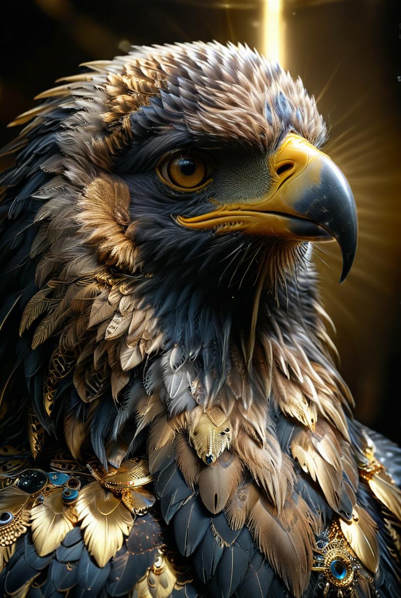 A close up of a bird of prey with a golden crown - SeaArt AI