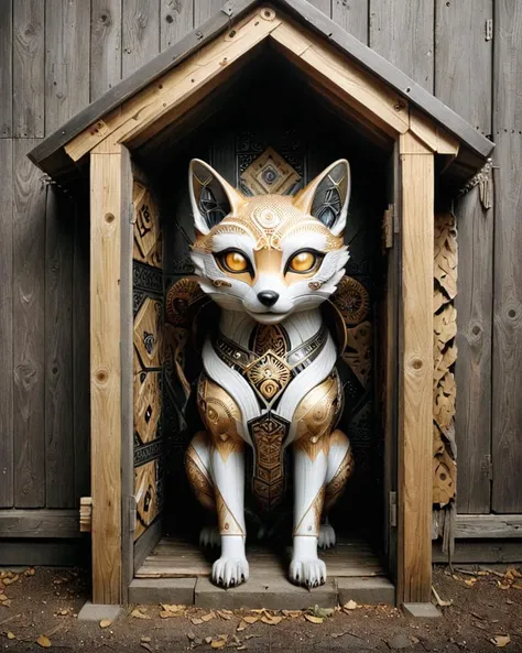 Kitsune made of dvr-frft, Sad, Ukraine from inside of a Outhouse, Mono Color, <lora:xlMoreArtFullV1.pREw:0.6> <lora:dvr-frft:1>