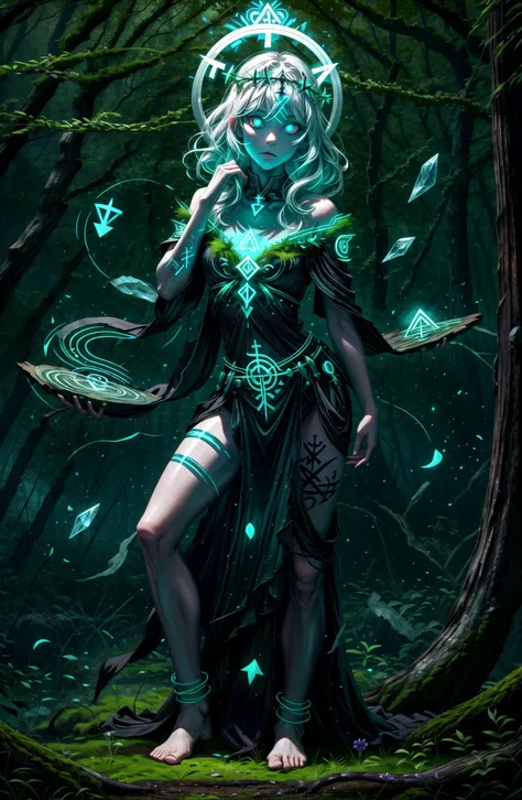 spooky forest, EarthElemental (Beautiful) ((earth elemental)) (natural beauty, hirsute, thick thighs:1.1), rune tattoos. waiting for the inevitable. Posing in front of a Hidden forest (temple) made of old (wood) and branches, effigy, Solstice, totem, platinum wavy hair, bone headdress with flowers and leaves and bio-luminescent moss, magical runes glowing in the forest. Altar sacrifice symbols runes.
<lora:add_detail:1> <lora:CrystallineAI:0.4> crystallineAI <lora:RAL:0.6> <lora:runemagic:0.4> Rune_Magic, Magic, Power