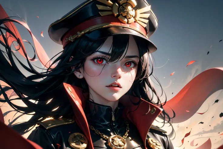 (toxic dumpsite, hazardous materials, poisoned earth, lingering toxicity:1.3),Ultra-detail,(highres:1.1),best quality,(masterpiece:1.3),(cinematic lighting:1.1),
BREAK,
detailed face and eyes,1girl,(closed mouth:1.1),<lora:oda>,oda_smoll,hat,cape,red eyes,military uniform,black hair,