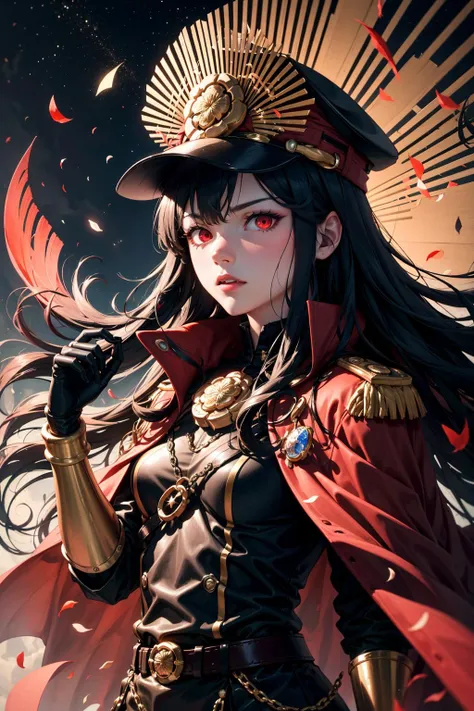 (detailed face and eyes:1.1),1girl,<lora:oda:1>,oda_smoll,hat,cape,red eyes,military uniform,black hair,
BREAK,
shattered observatory, broken telescopes, scattered stardust, lost cosmic knowledge,Ultra-detail,(highres:1.1),best quality,(masterpiece:1.3),cinematic lighting,
