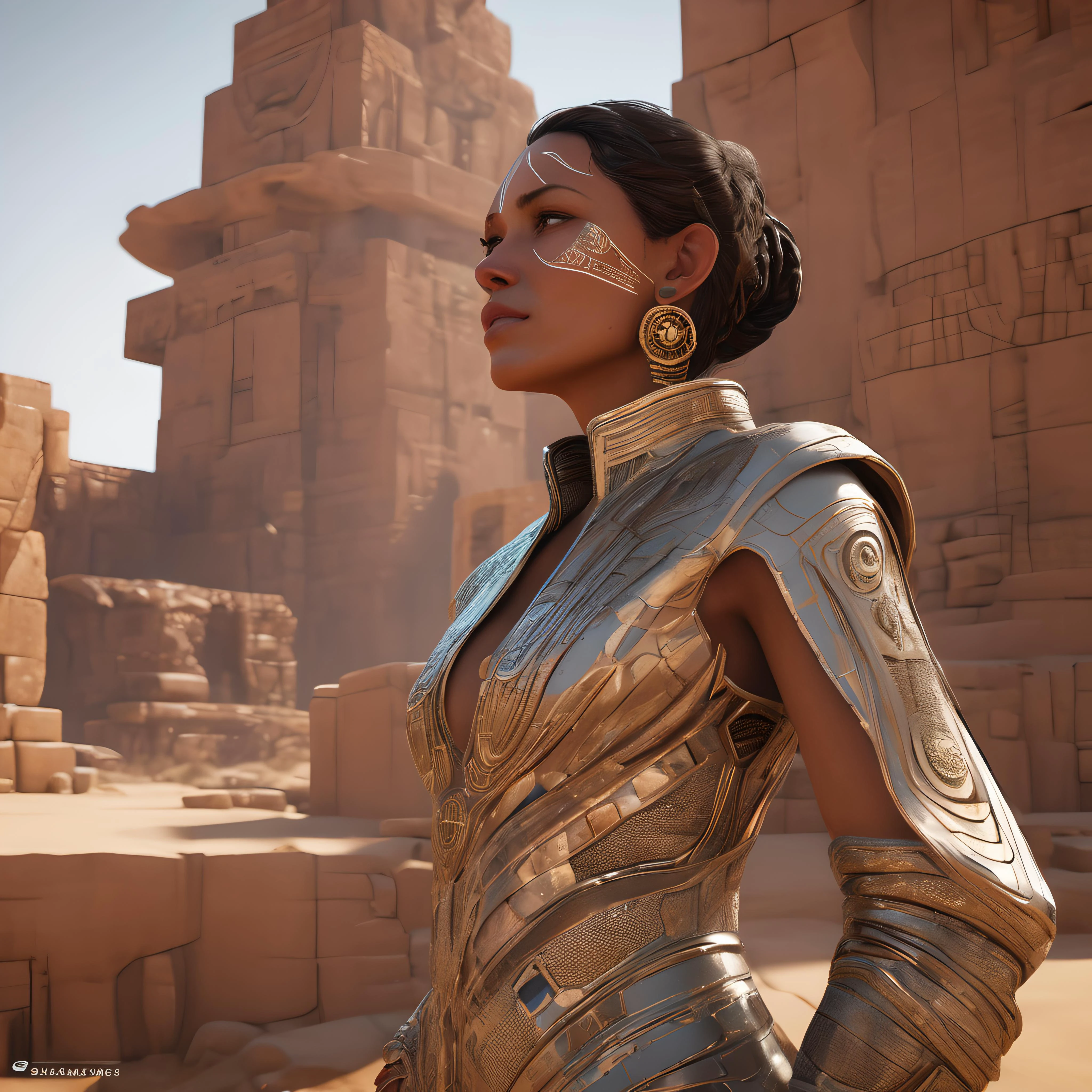 (masterpiece,best quality, ultra realistic,32k,RAW photo,detailed skin, 8k uhd, high quality:1.2), tribal style tarkovsky greatest scene, the ancient destroyed majestic tower of lon, a woman near the camera in futuristic cyber clothing, transparent puffer jacket, hyper realistic, blockchain, virtual self, ambient lighting, concept art, intricate, hyper - detailed, smooth, dynamic volumetric lighting, unreal engine 5, ray trace, cinematic, high quality, high resolution, 4 k, cgsociety . indigenous, ethnic, traditional patterns, bold, natural colors, highly detailed
